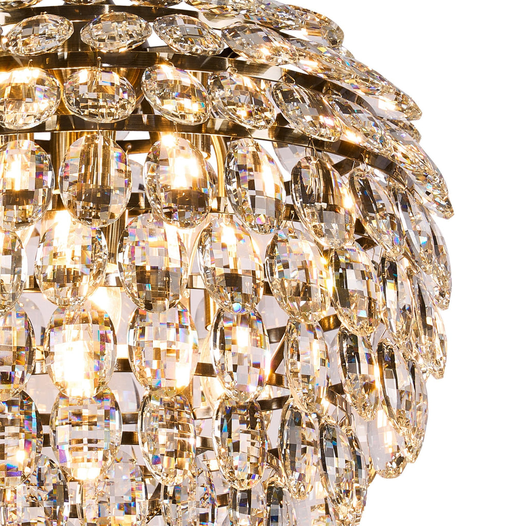 IL32804AB Coniston Pendant 6 Light E14 Antique Brass/Crystal