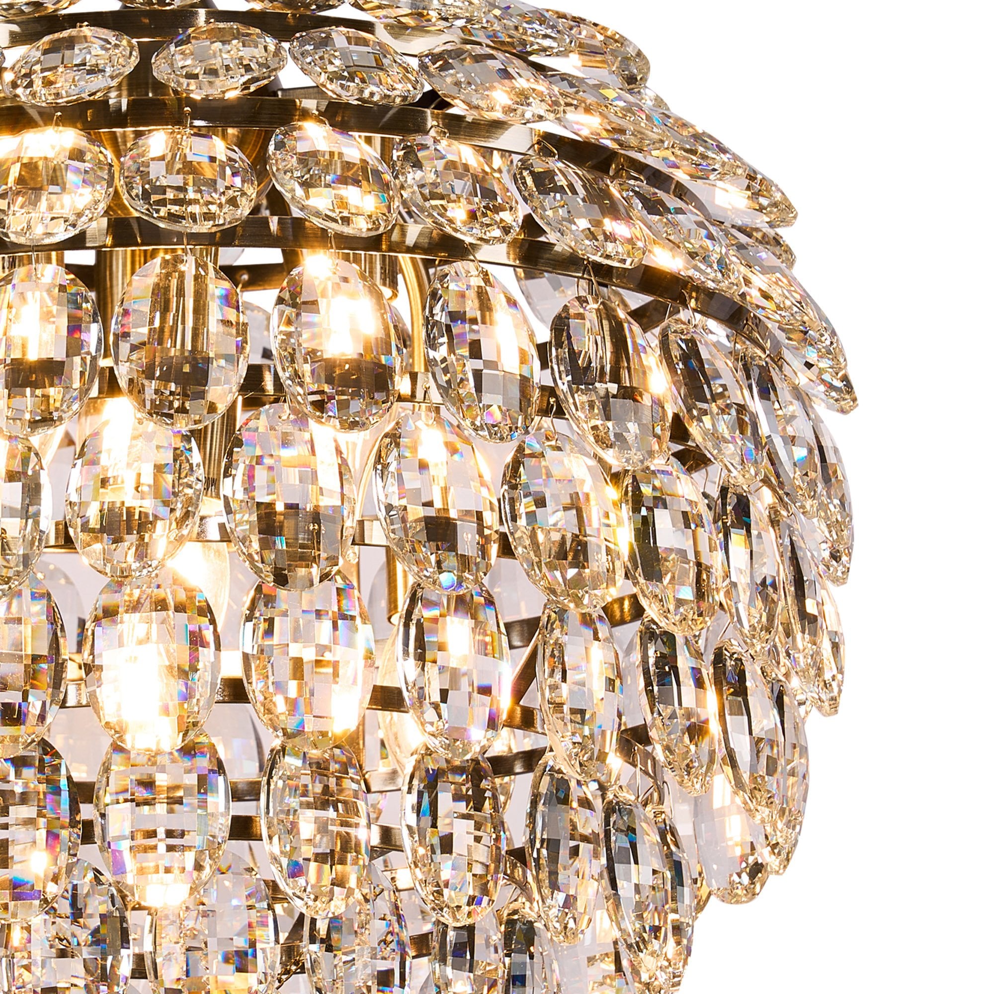 IL32804AB Coniston Pendant 6 Light E14 Antique Brass/Crystal