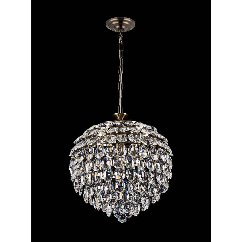 IL32804AB Coniston Pendant 6 Light E14 Antique Brass/Crystal