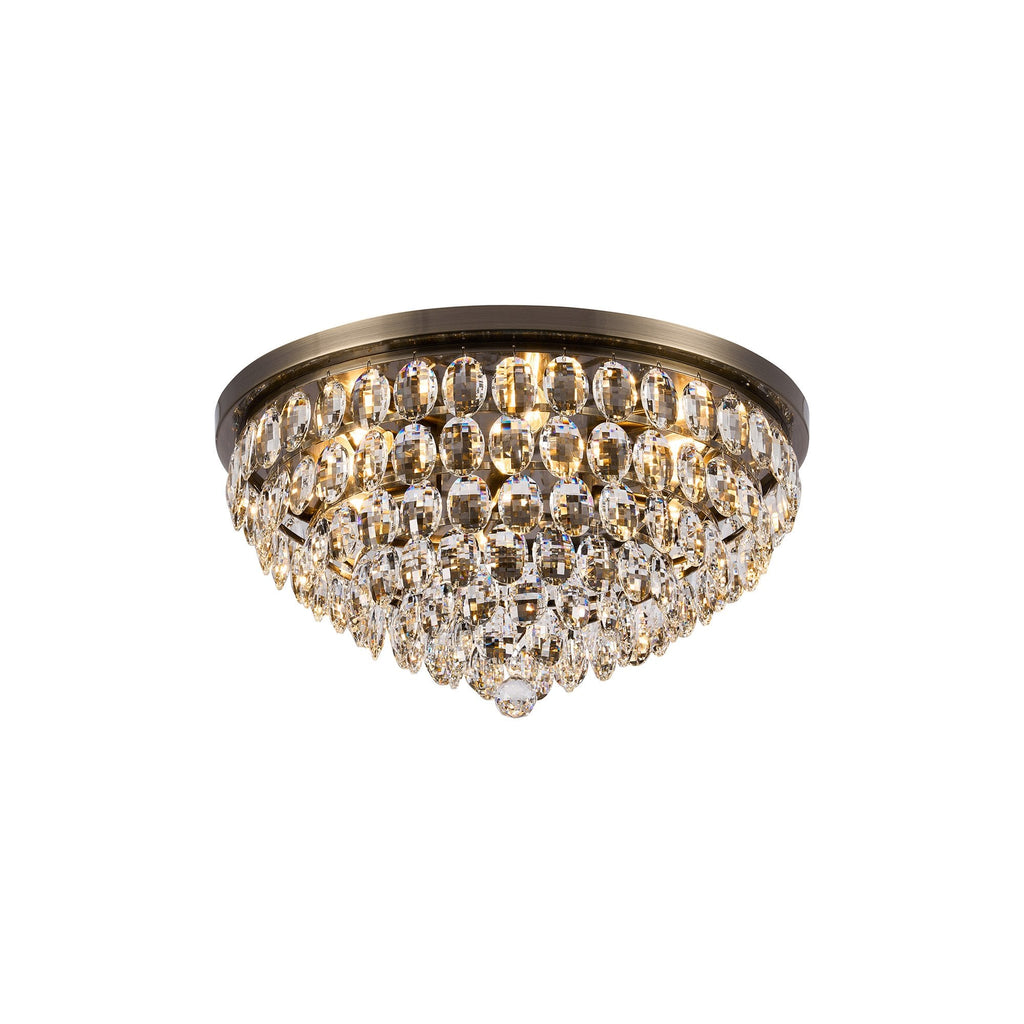 IL32817AB Coniston Flush Ceiling 6 Light E14 Antique Brass/Crystal