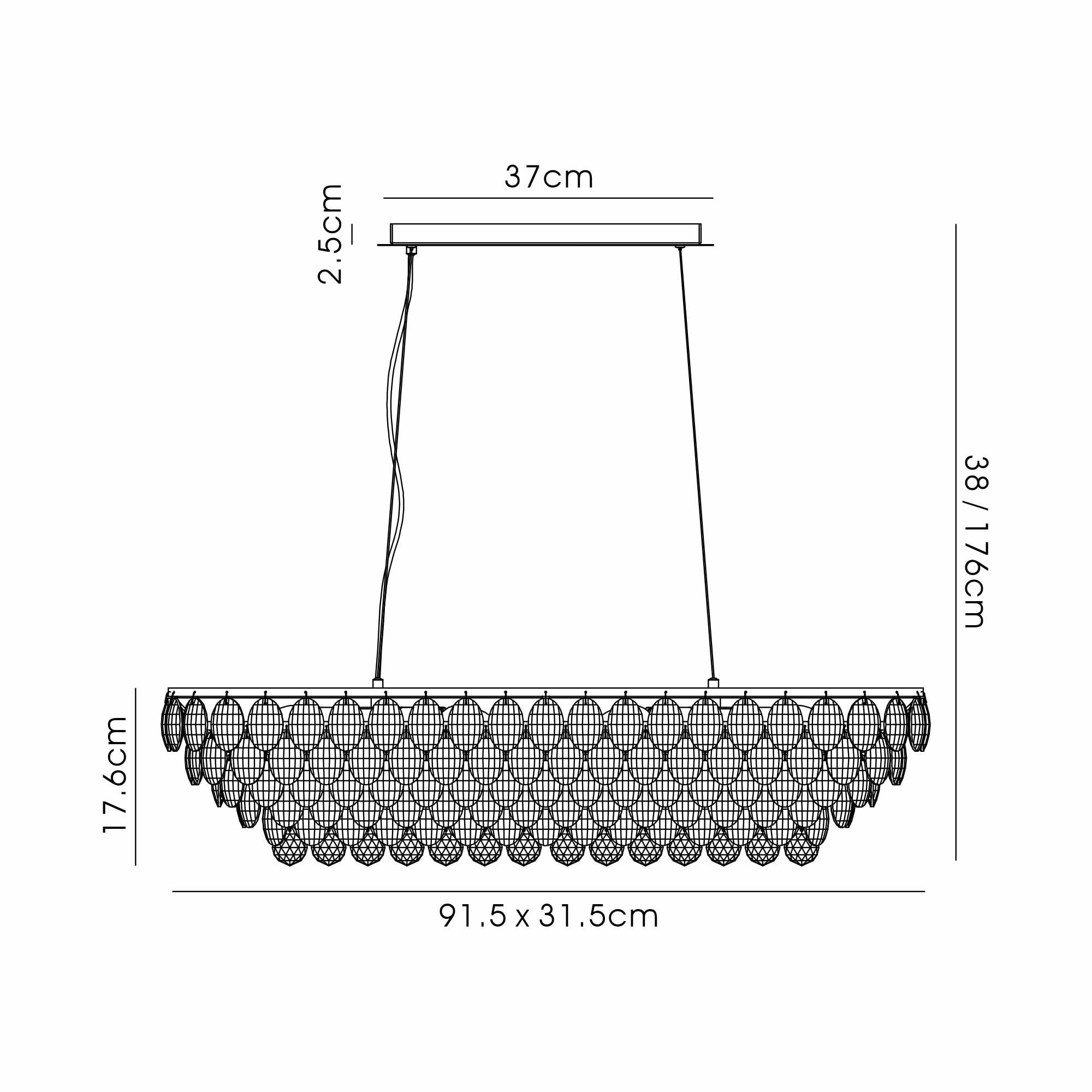IL32821AB Coniston Linear Pendant 8 Light E14 Antique Brass/Crystal