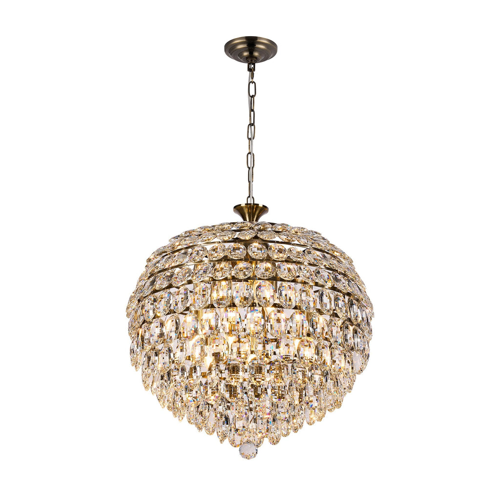 IL32805AB Coniston Pendant 9 Light E14 Antique Brass/Crystal