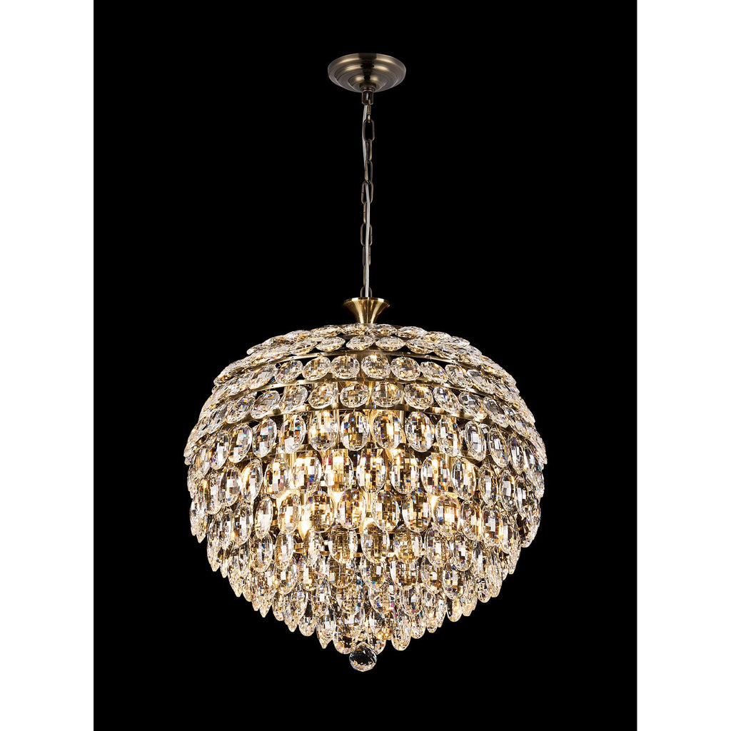IL32805AB Coniston Pendant 9 Light E14 Antique Brass/Crystal