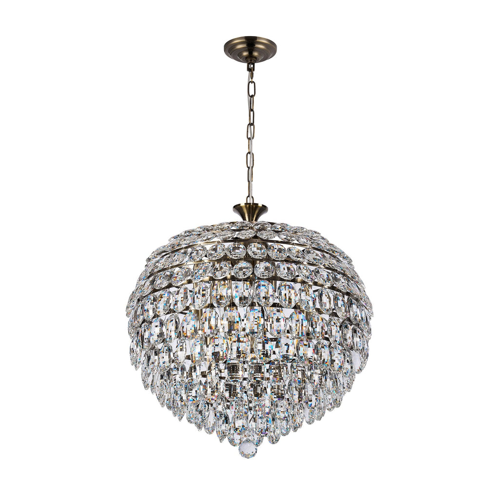 IL32805AB Coniston Pendant 9 Light E14 Antique Brass/Crystal