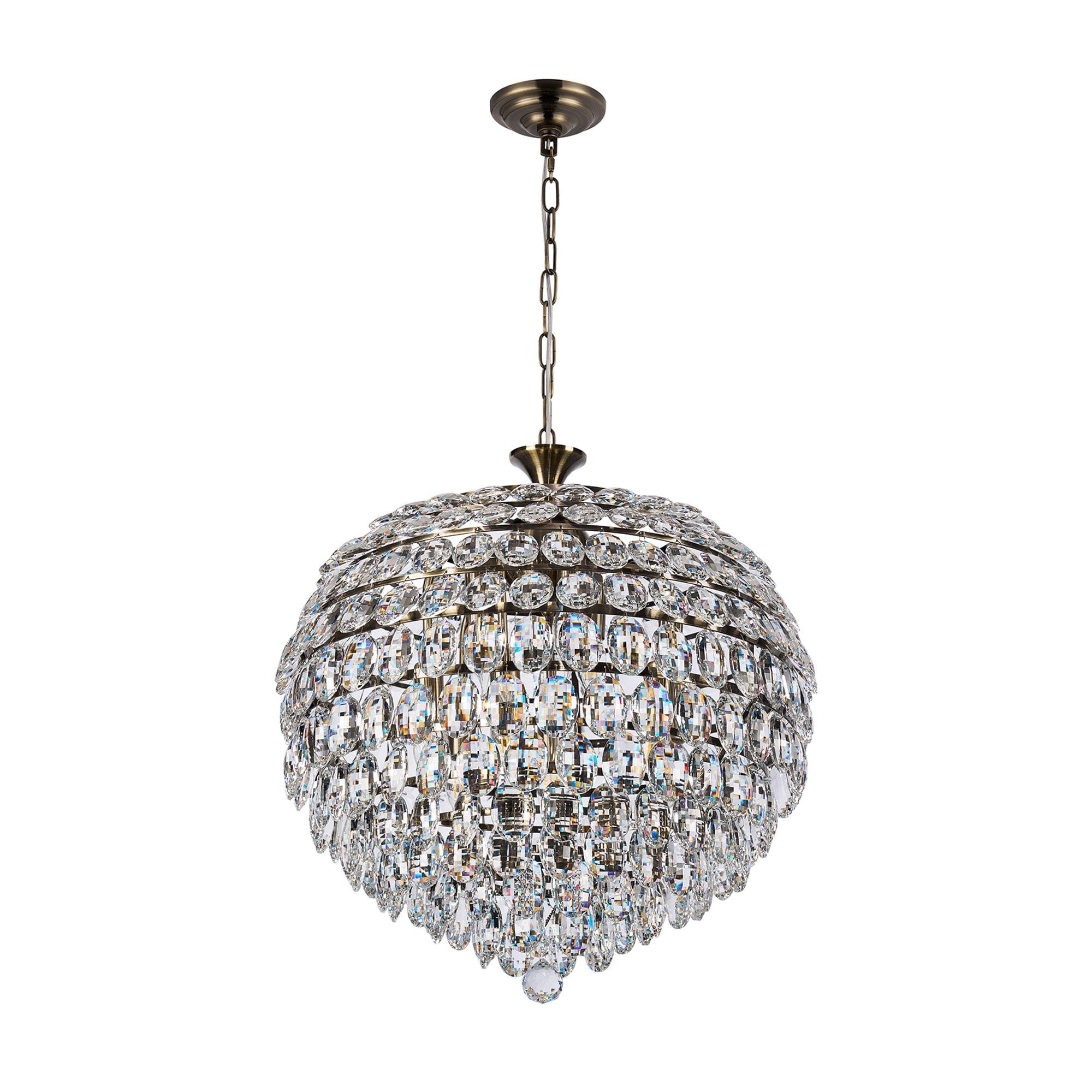IL32805AB Coniston Pendant 9 Light E14 Antique Brass/Crystal