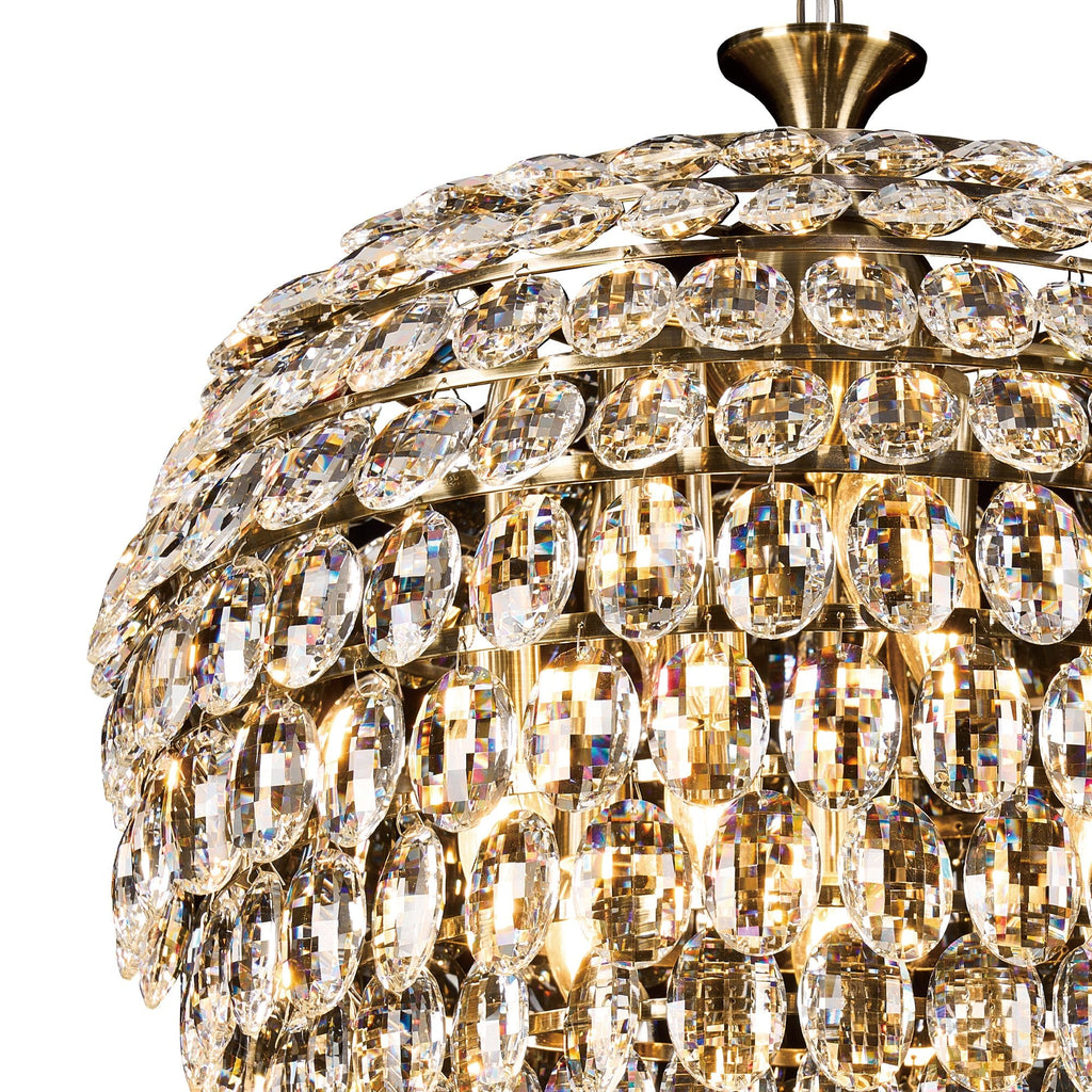 IL32805AB Coniston Pendant 9 Light E14 Antique Brass/Crystal