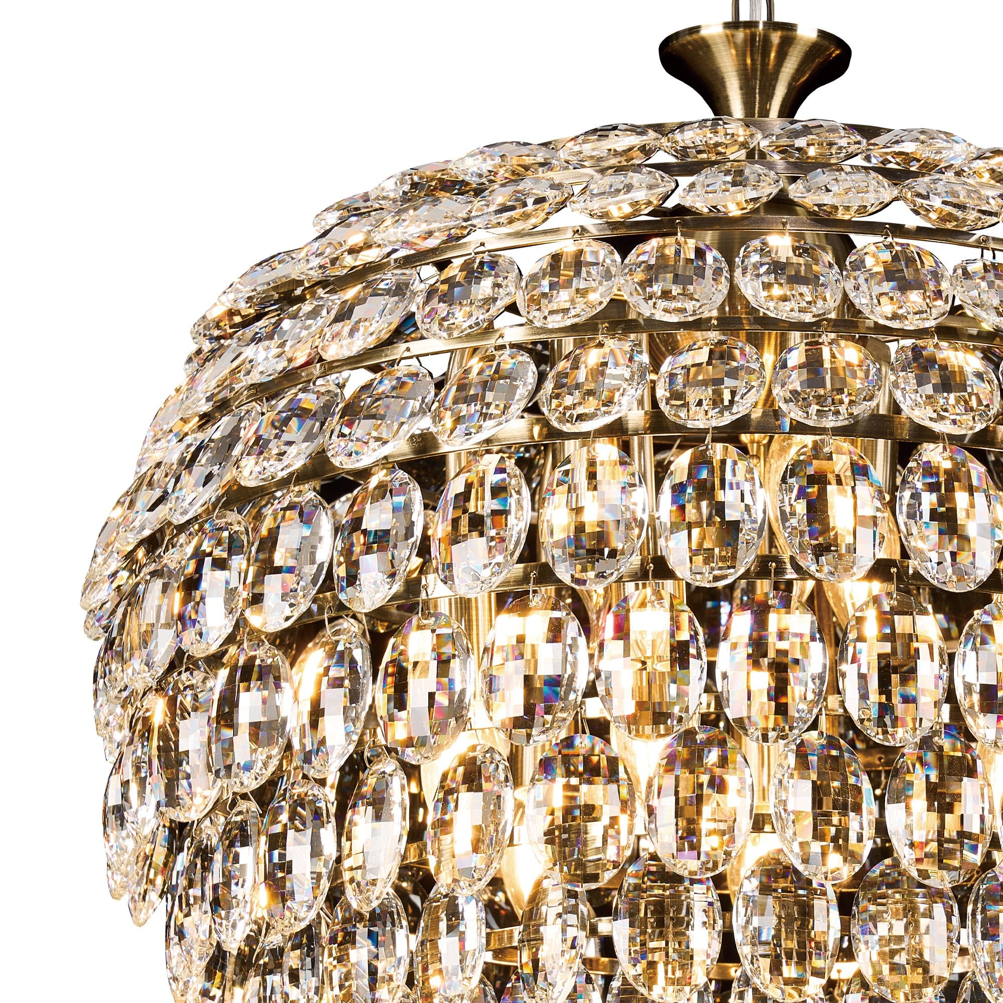 IL32805AB Coniston Pendant 9 Light E14 Antique Brass/Crystal