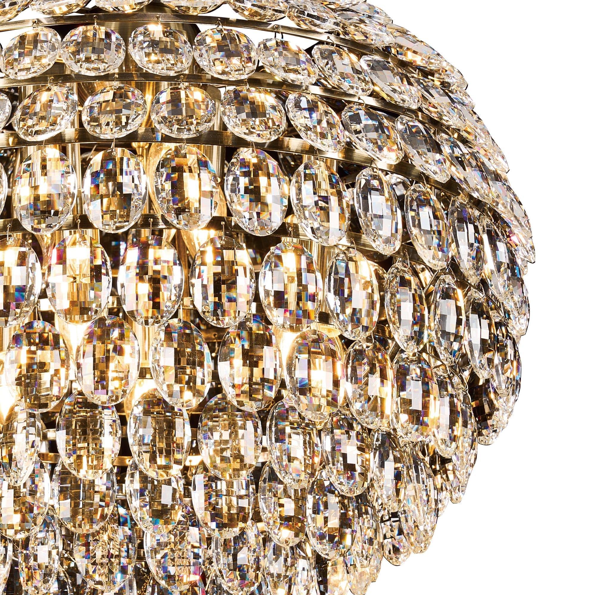 IL32805AB Coniston Pendant 9 Light E14 Antique Brass/Crystal
