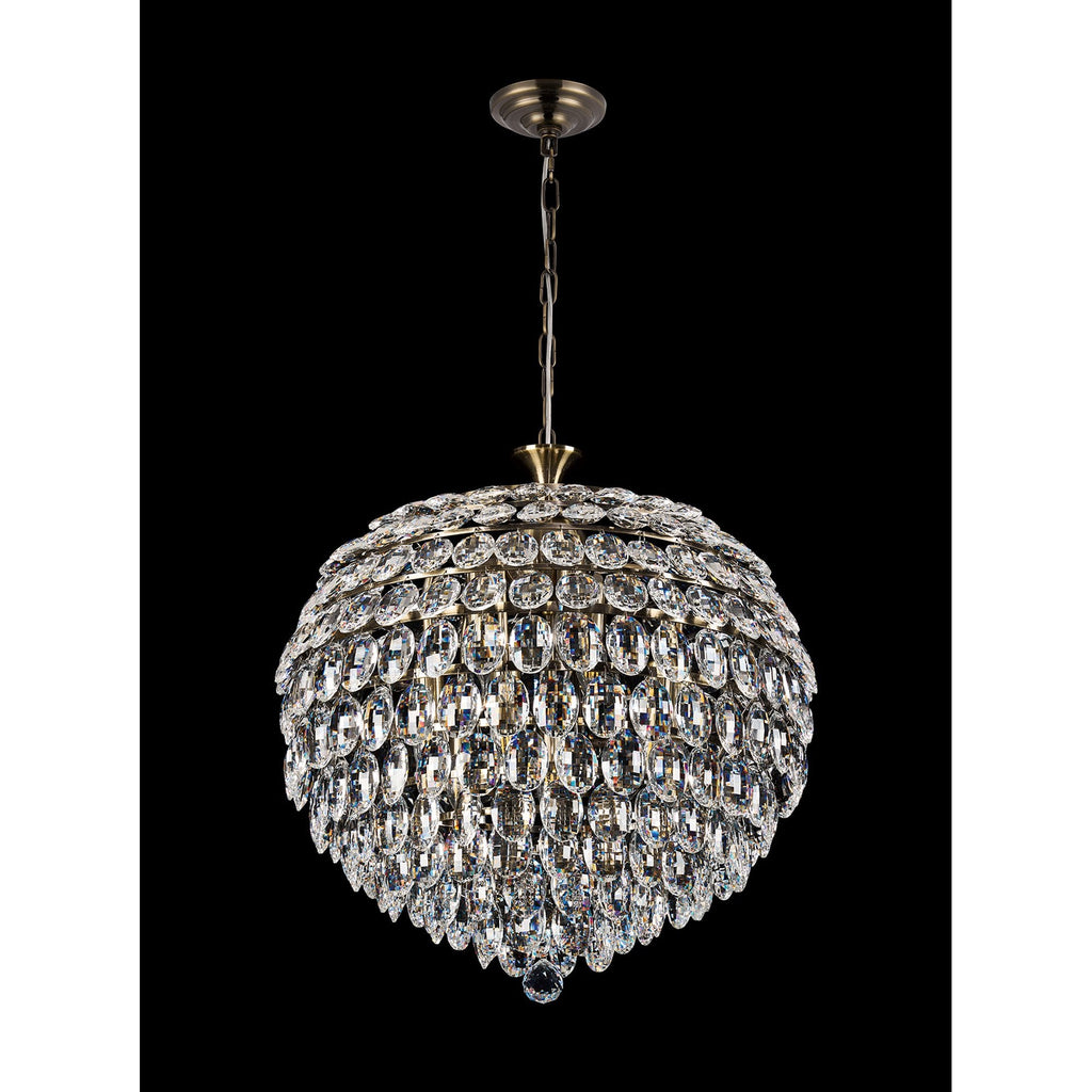 IL32805AB Coniston Pendant 9 Light E14 Antique Brass/Crystal