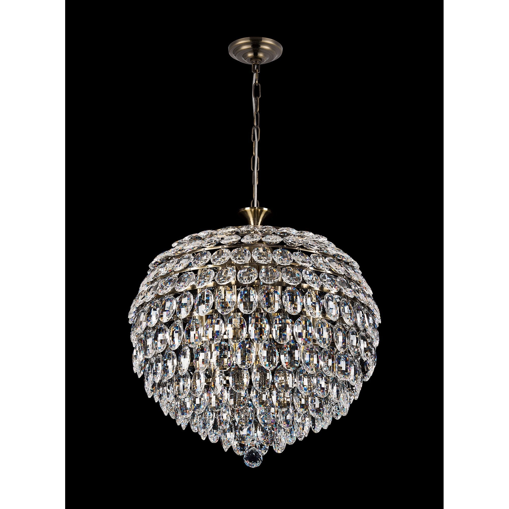 IL32805AB Coniston Pendant 9 Light E14 Antique Brass/Crystal