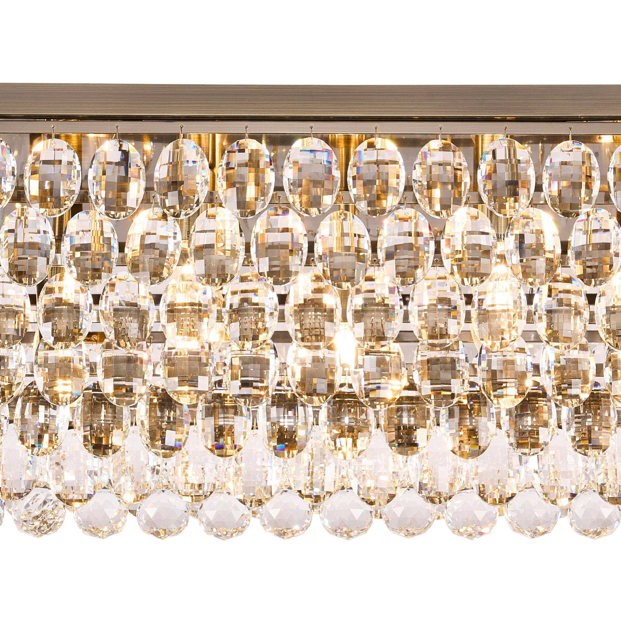 IL32827AB Coniston Linear Flush Ceiling 11 Light E14 Antique Brass/Crystal