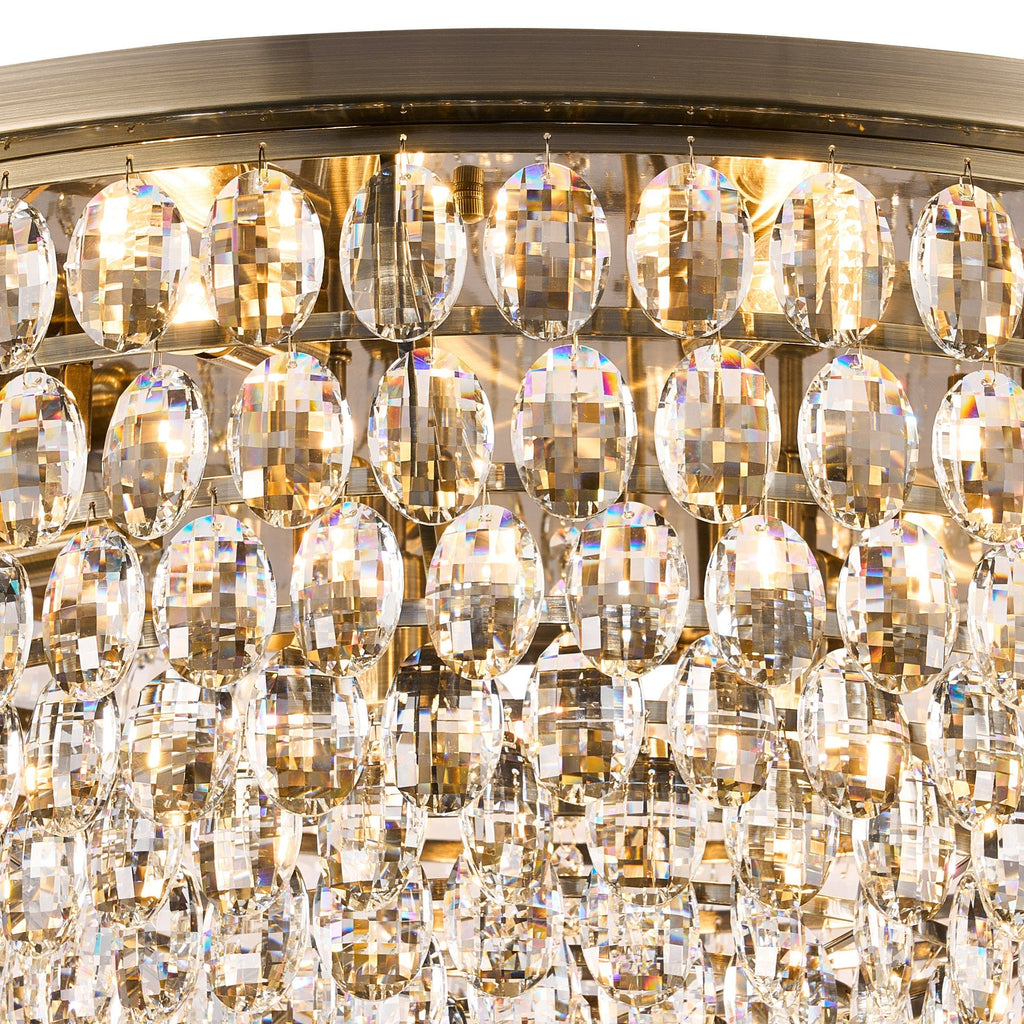 IL32818AB Coniston Flush Ceiling 12 Light E14 Antique Brass/Crystal