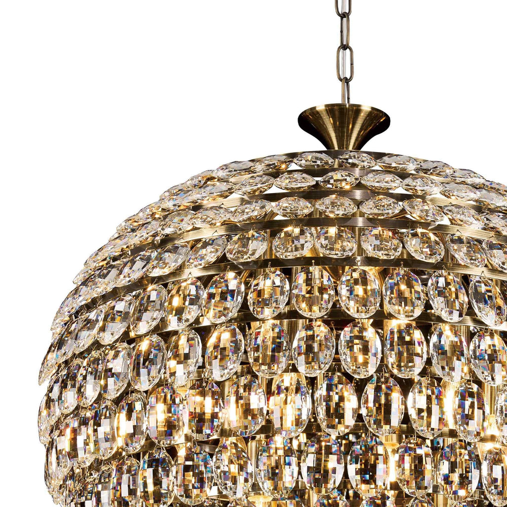 IL32810AB Coniston Pendant 12 Light E14 Antique Brass/Crystal