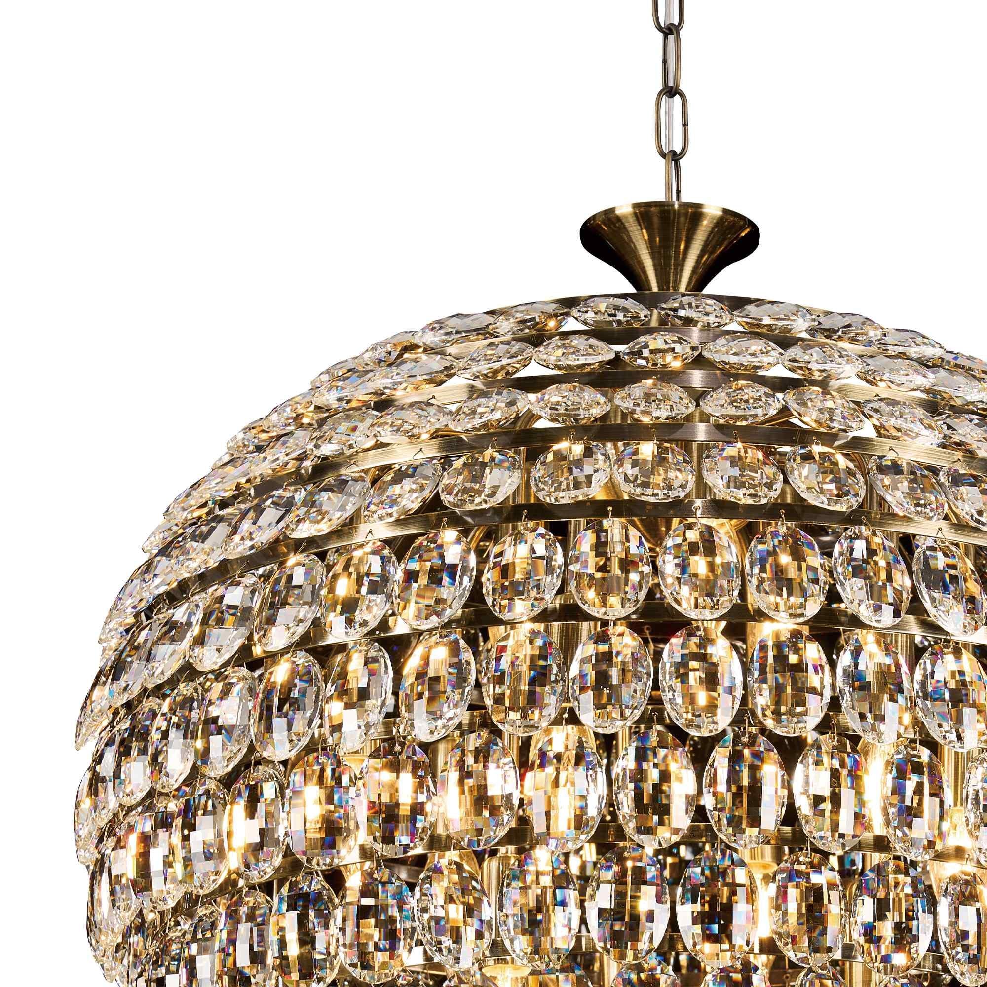 IL32810AB Coniston Pendant 12 Light E14 Antique Brass/Crystal