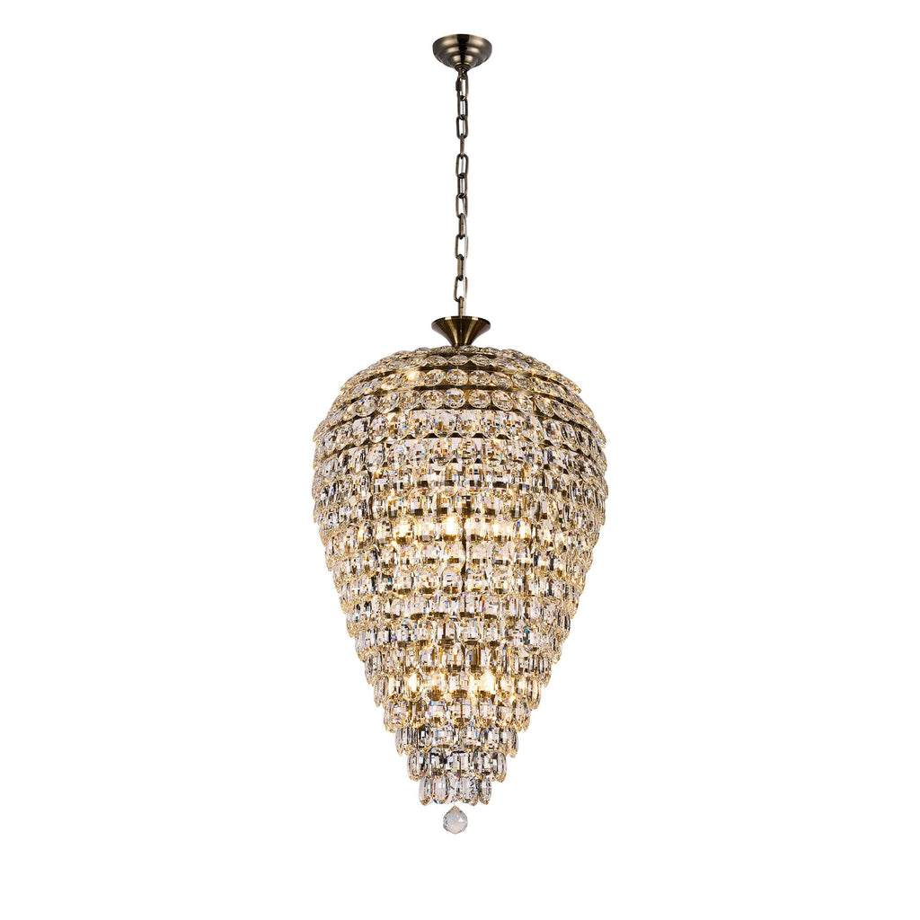 IL32886AB Coniston Acorn Pendant 16 Light E14 Antique Brass/Crystal
