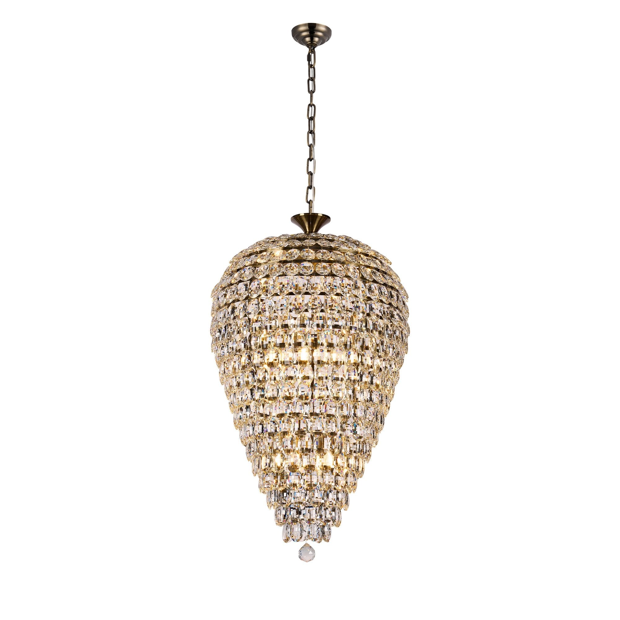 IL32886AB Coniston Acorn Pendant 16 Light E14 Antique Brass/Crystal