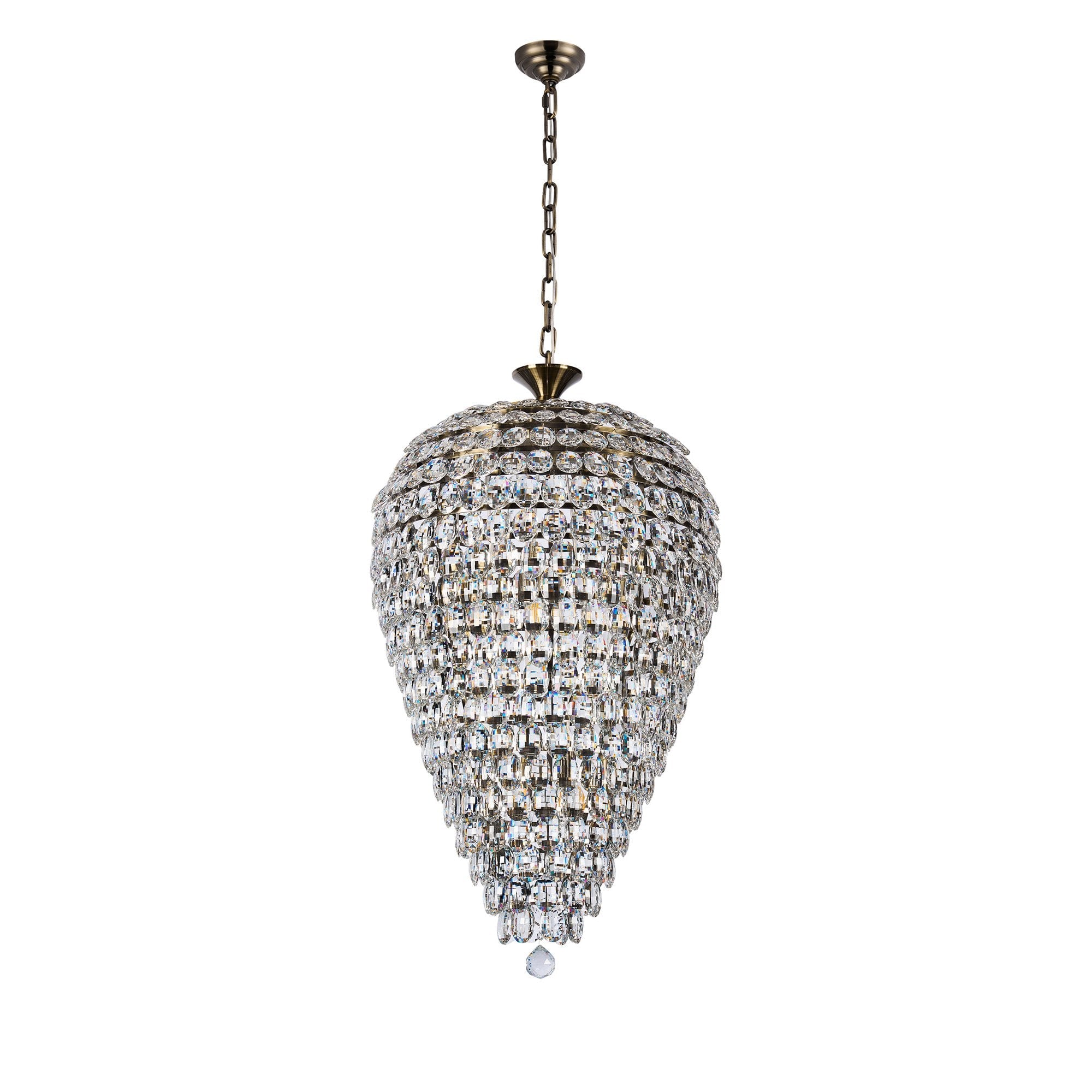 IL32886AB Coniston Acorn Pendant 16 Light E14 Antique Brass/Crystal