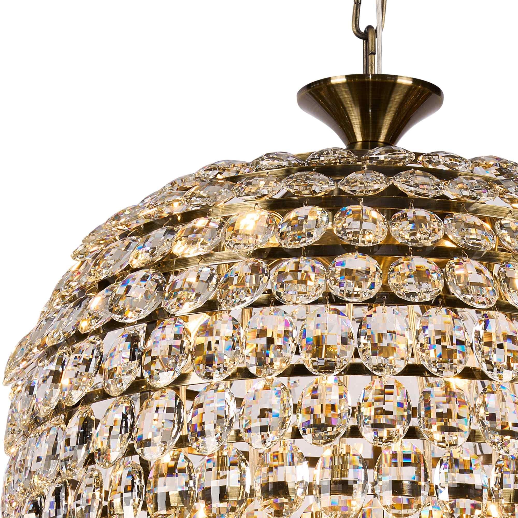 IL32886AB Coniston Acorn Pendant 16 Light E14 Antique Brass/Crystal