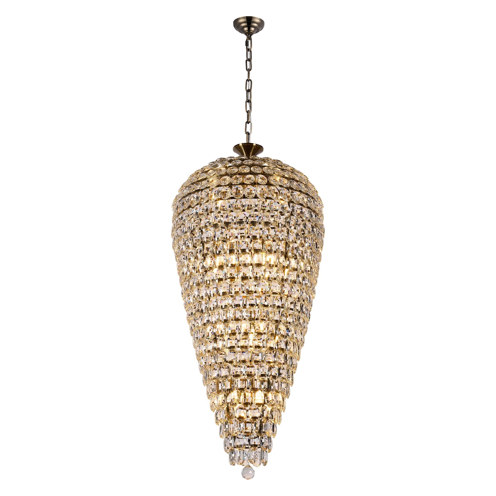 IL32887AB Coniston Tall Acorn Pendant 20 Light E14 Antique Brass/Crystal