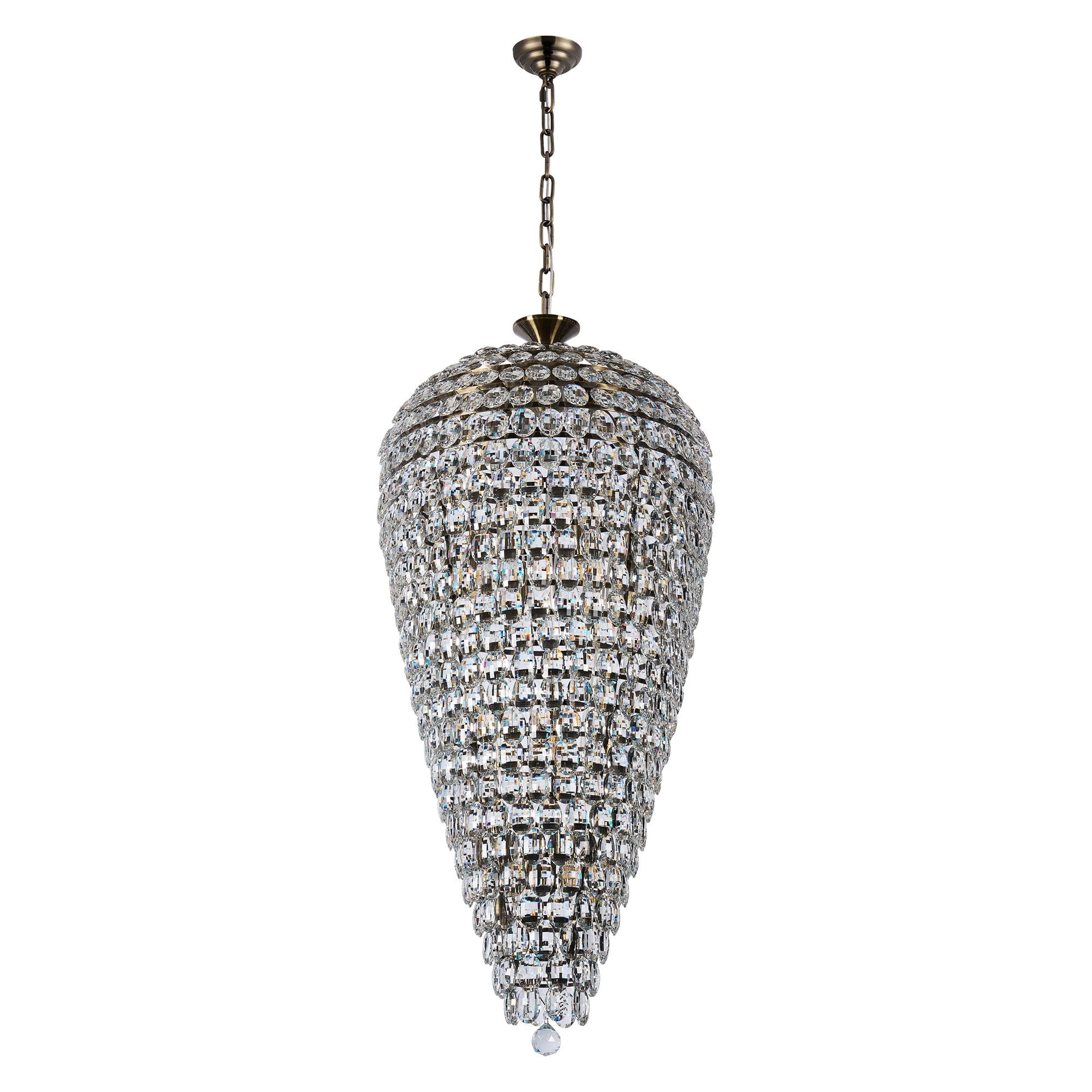IL32887AB Coniston Tall Acorn Pendant 20 Light E14 Antique Brass/Crystal