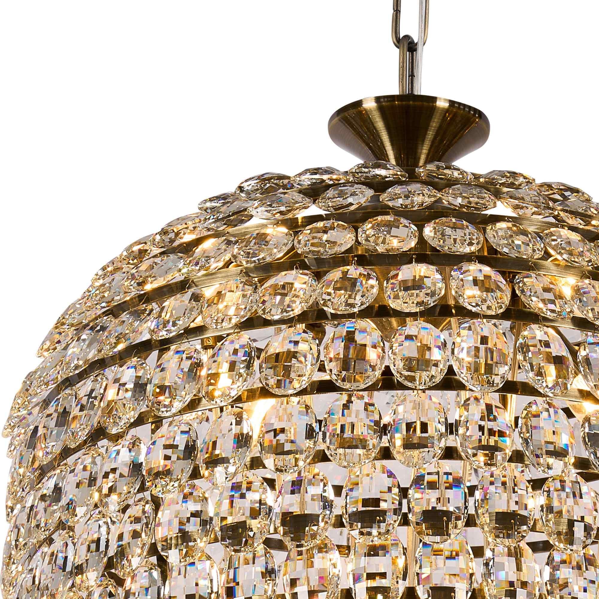 IL32887AB Coniston Tall Acorn Pendant 20 Light E14 Antique Brass/Crystal