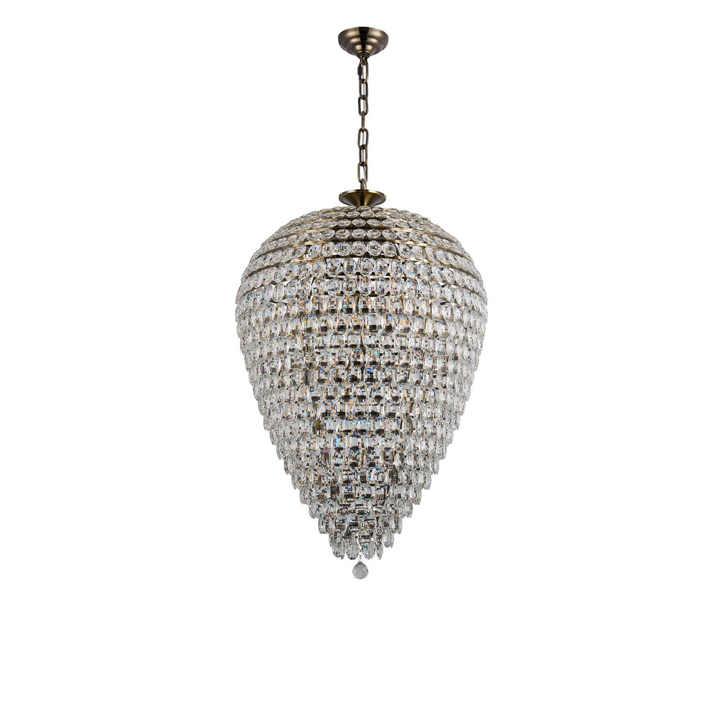 IL32888AB Coniston Acorn Pendant 25 Light E14 Antique Brass/Crystal
