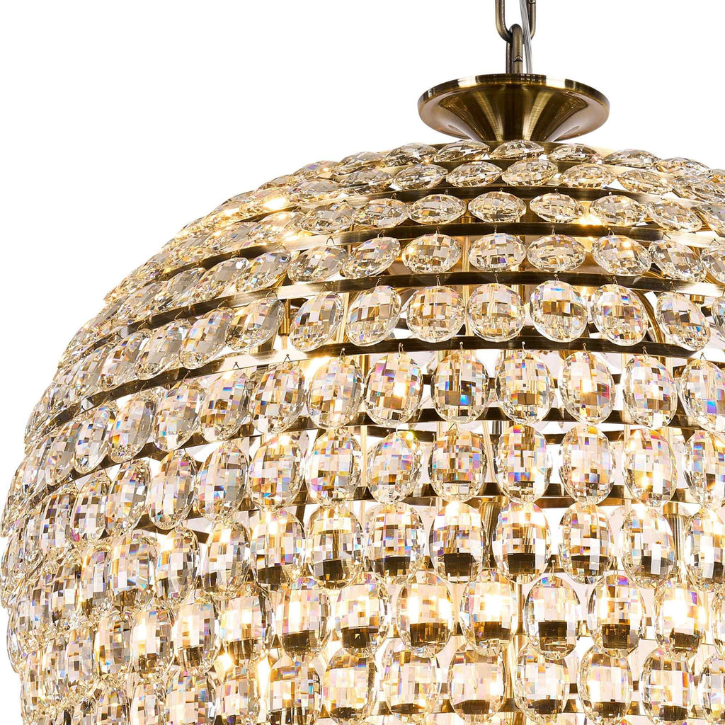 IL32888AB Coniston Acorn Pendant 25 Light E14 Antique Brass/Crystal