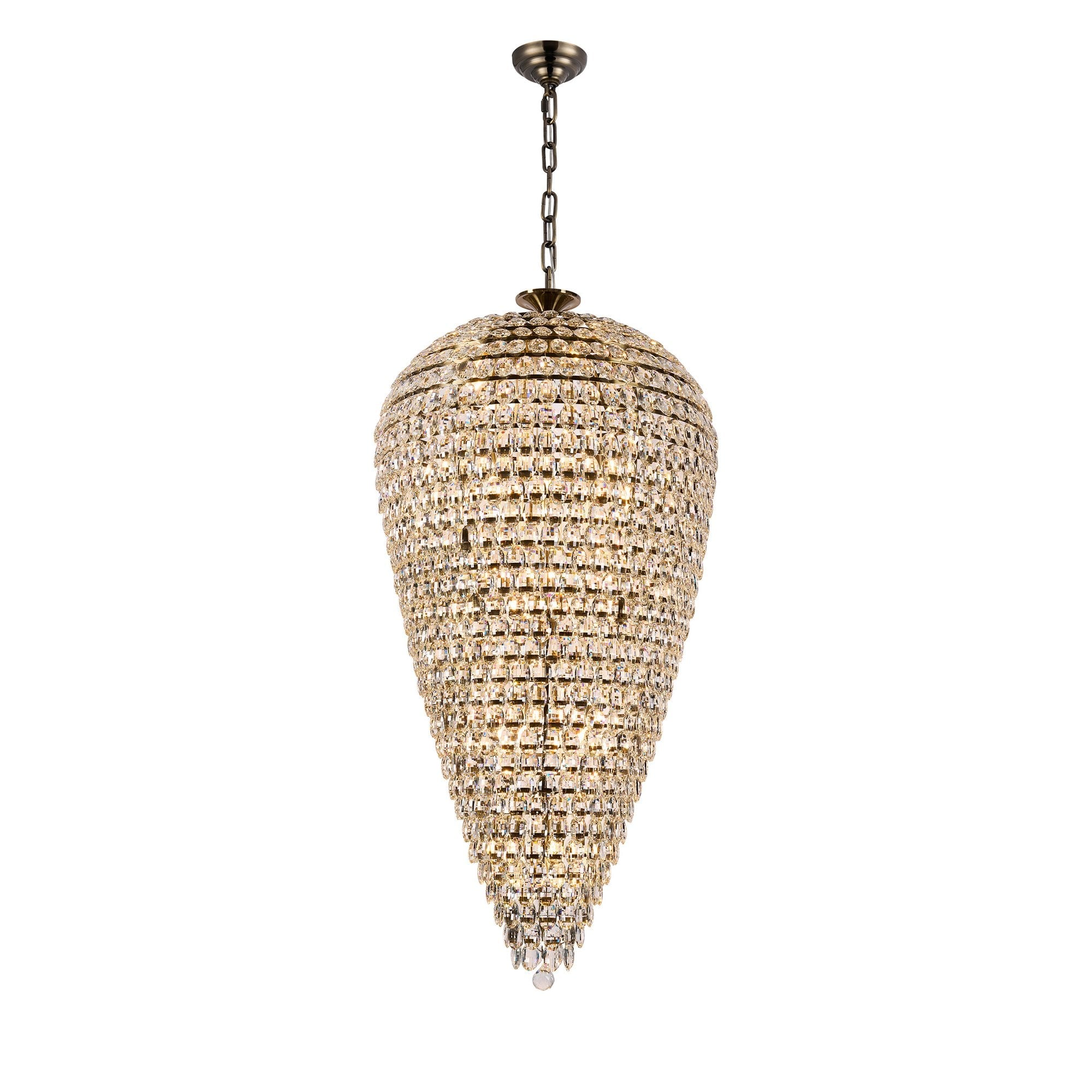 IL32889AB Coniston Tall Acorn Pendant 30 Light E14 Antique Brass/Crystal