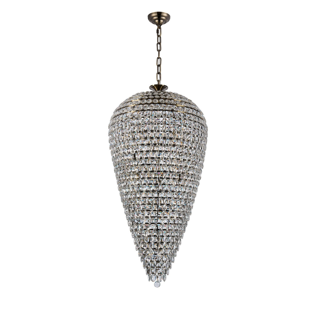 IL32889AB Coniston Tall Acorn Pendant 30 Light E14 Antique Brass/Crystal