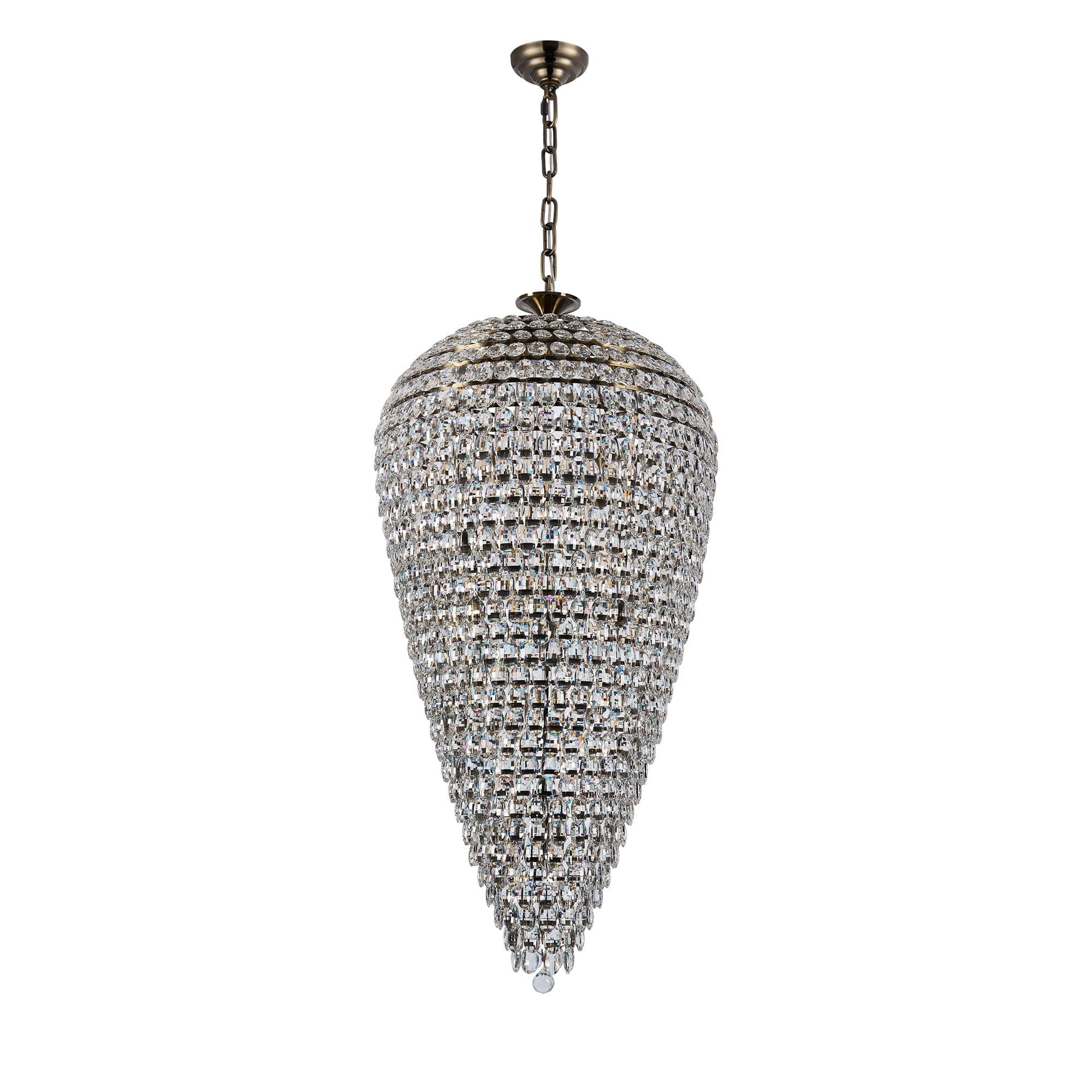 IL32889AB Coniston Tall Acorn Pendant 30 Light E14 Antique Brass/Crystal