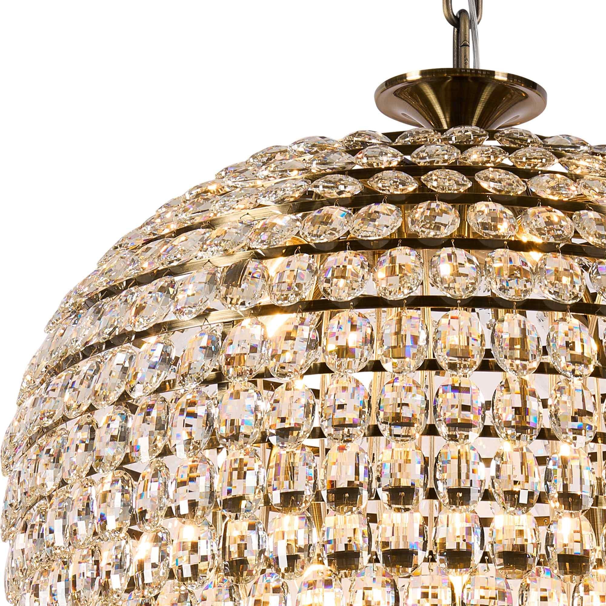 IL32889AB Coniston Tall Acorn Pendant 30 Light E14 Antique Brass/Crystal