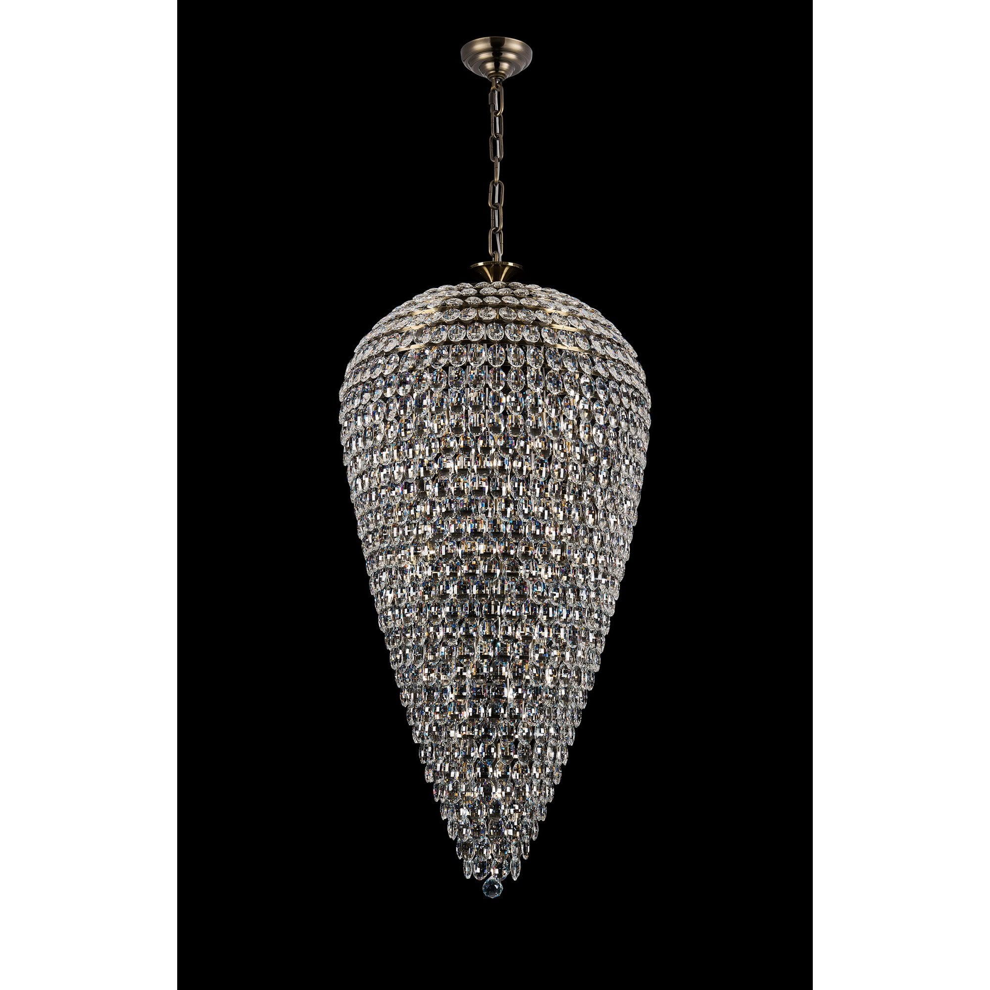 IL32889AB Coniston Tall Acorn Pendant 30 Light E14 Antique Brass/Crystal