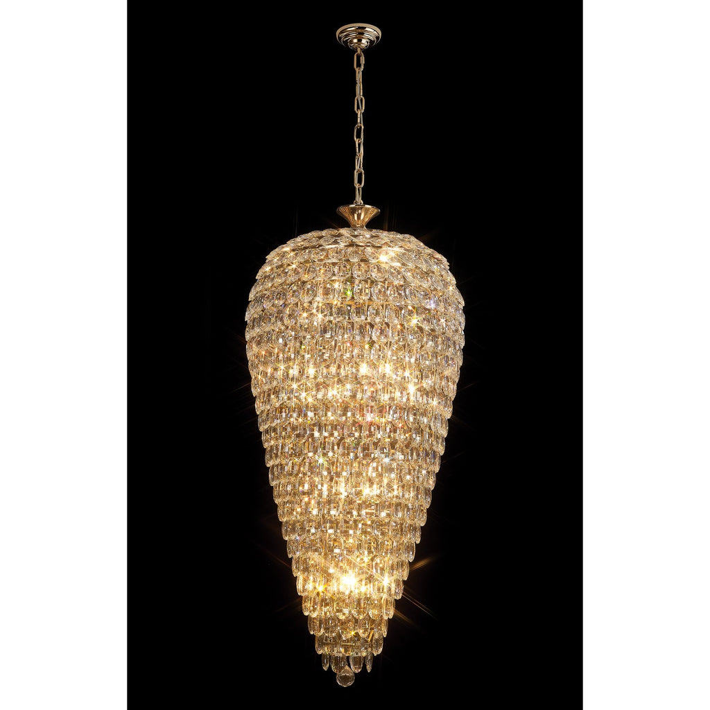 IL32887 Coniston Tall Acorn Pendant 20 Light E14 French Gold/Crystal