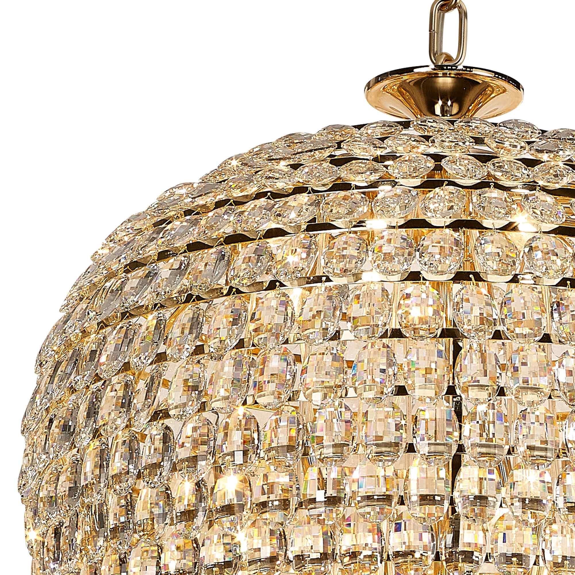 IL32889 Coniston Tall Acorn Pendant 30 Light E14 French Gold/Crystal
