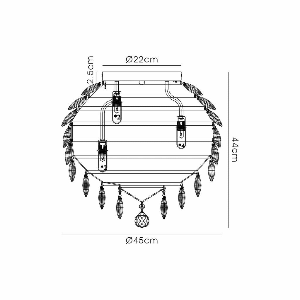 IL32894 Coniston IP Bathroom Ceiling 8 Light G9 Polished Chrome/Crystal