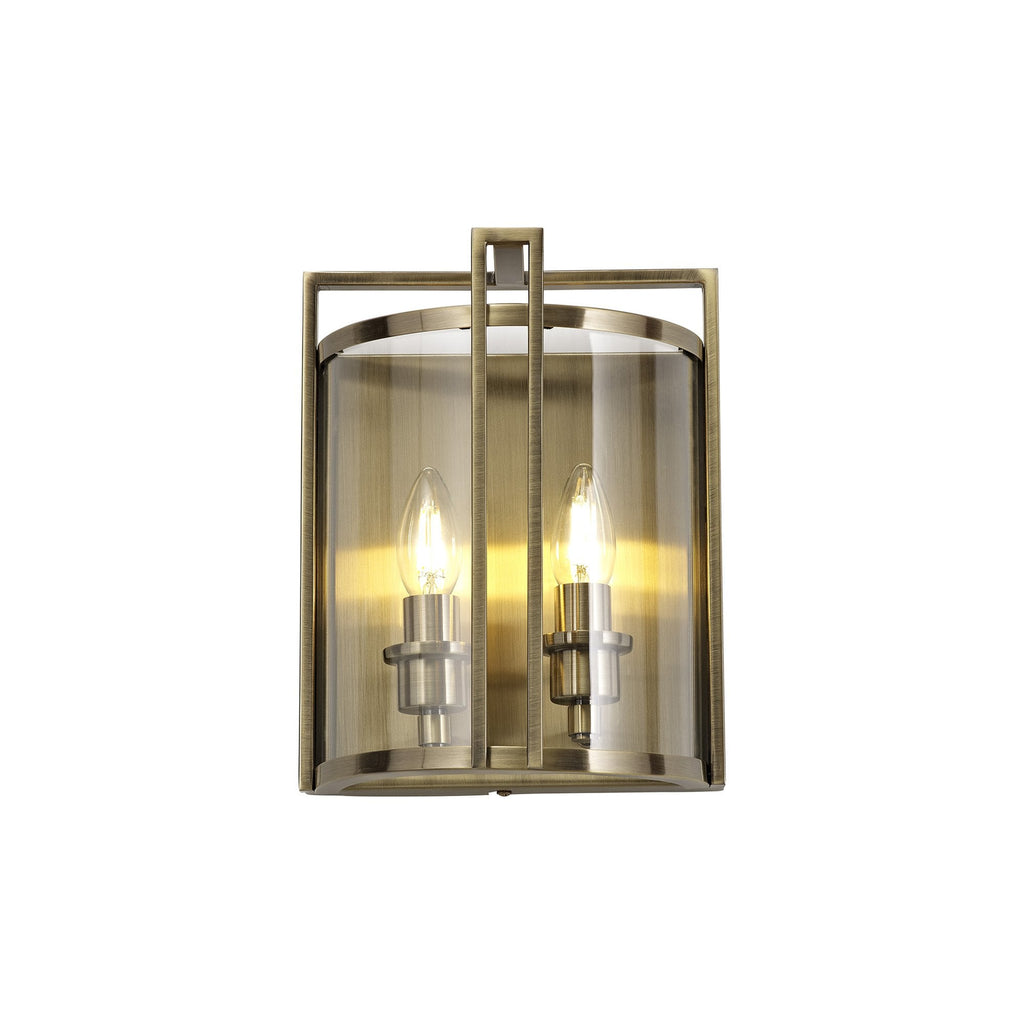 IL31096 Eaton Wall Lamp 2 Light E14 Antique Brass/Glass
