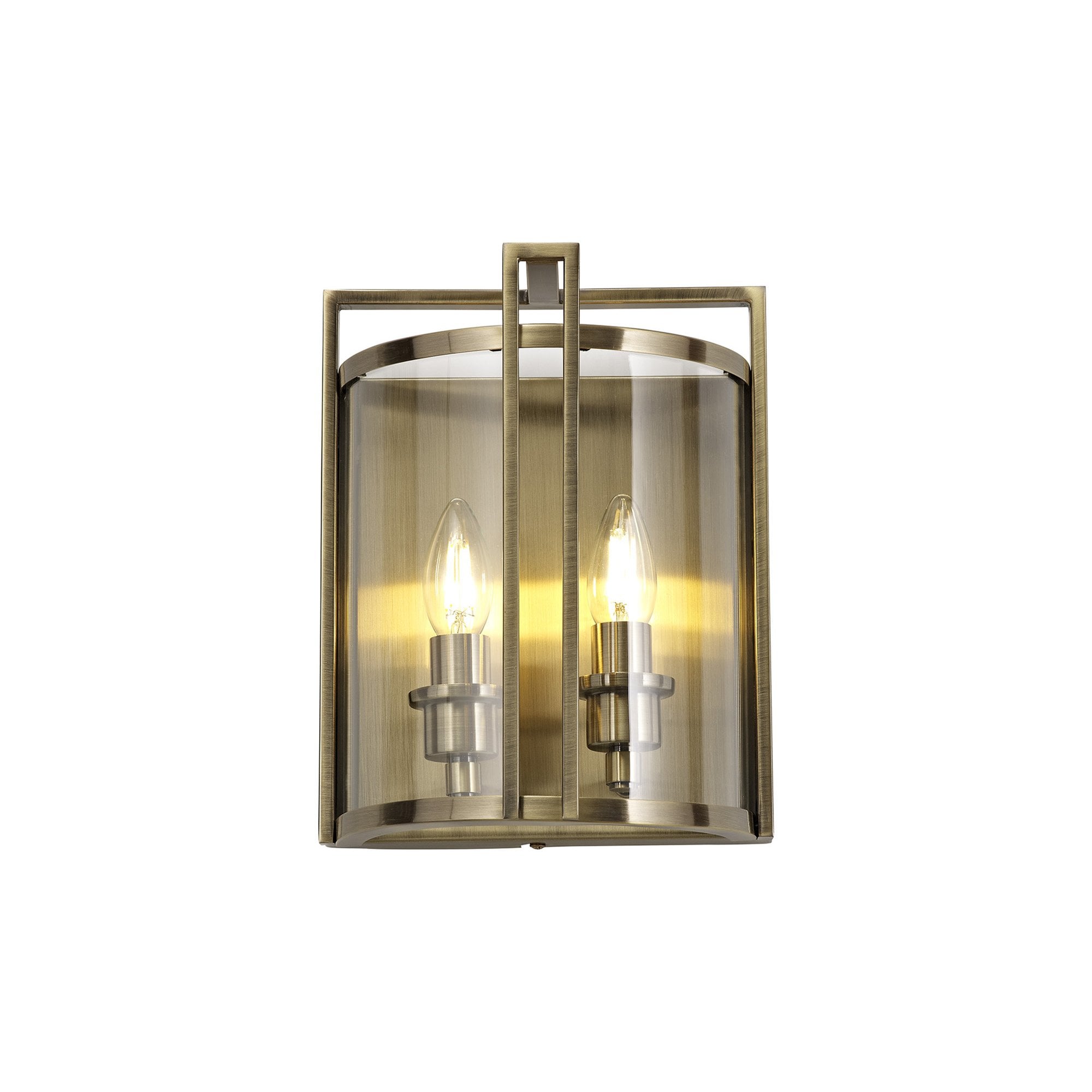 IL31096 Eaton Wall Lamp 2 Light E14 Antique Brass/Glass