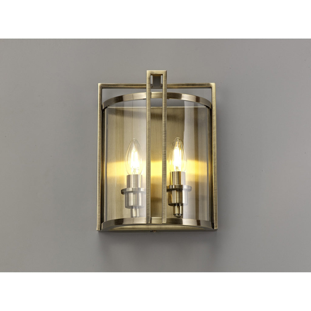 IL31096 Eaton Wall Lamp 2 Light E14 Antique Brass/Glass