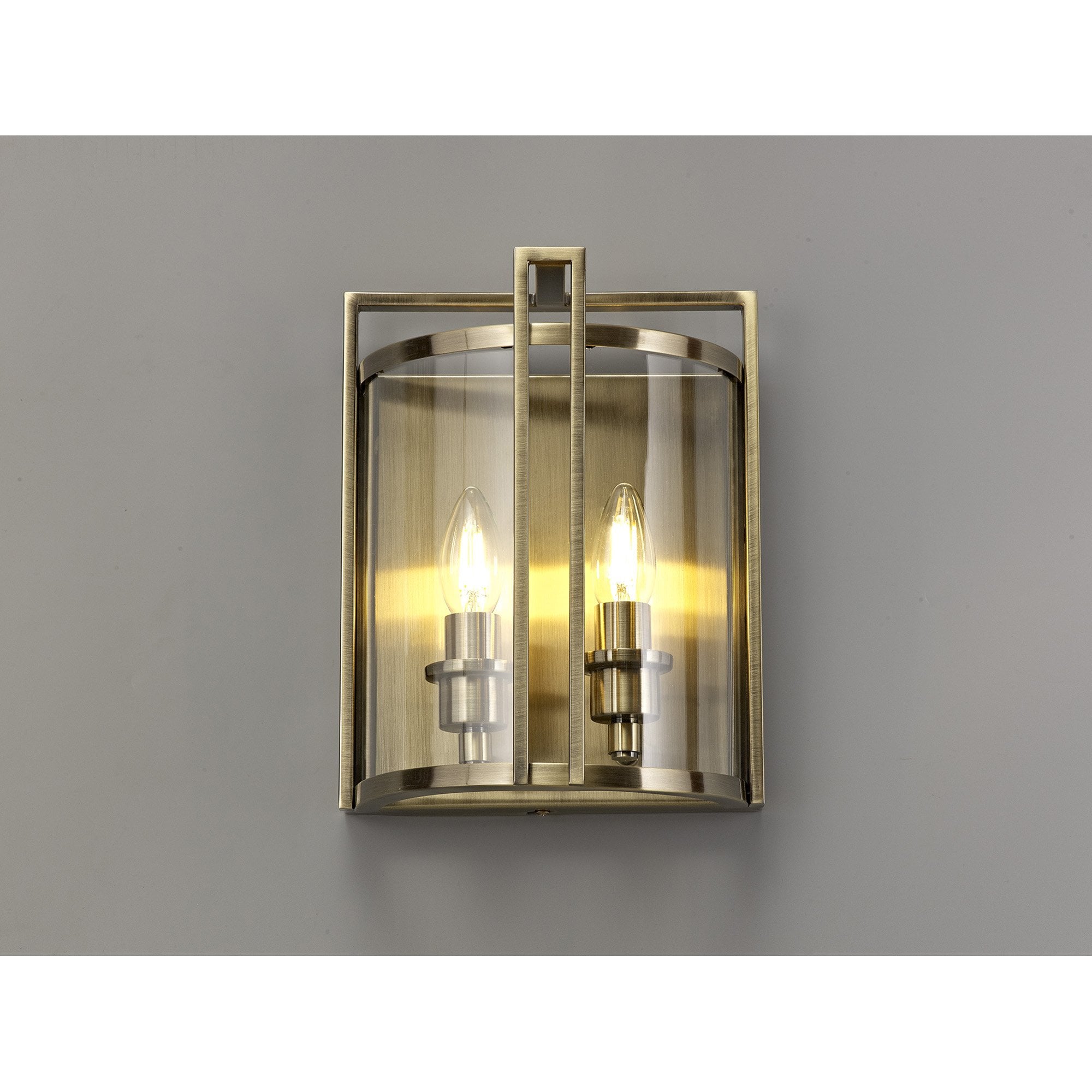 IL31096 Eaton Wall Lamp 2 Light E14 Antique Brass/Glass