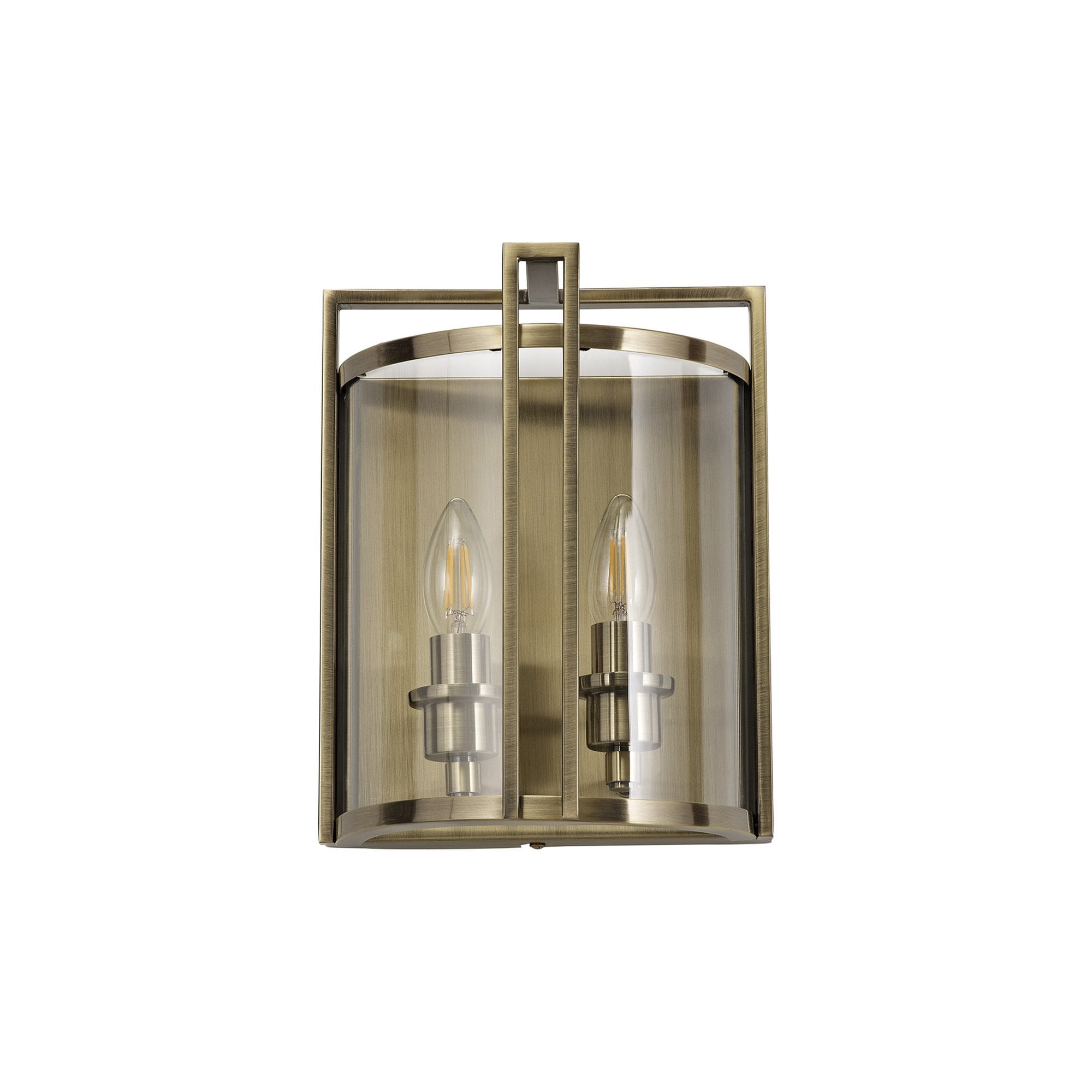 IL31096 Eaton Wall Lamp 2 Light E14 Antique Brass/Glass