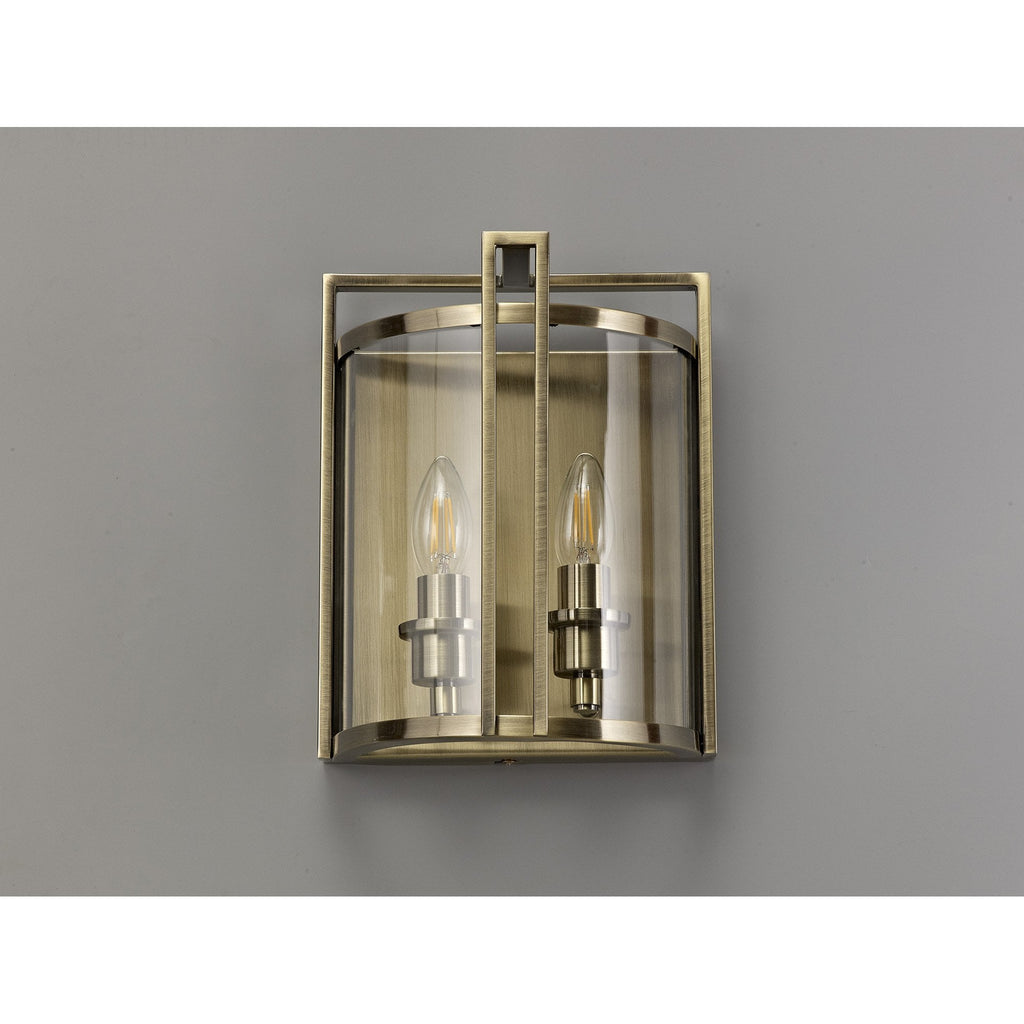 IL31096 Eaton Wall Lamp 2 Light E14 Antique Brass/Glass