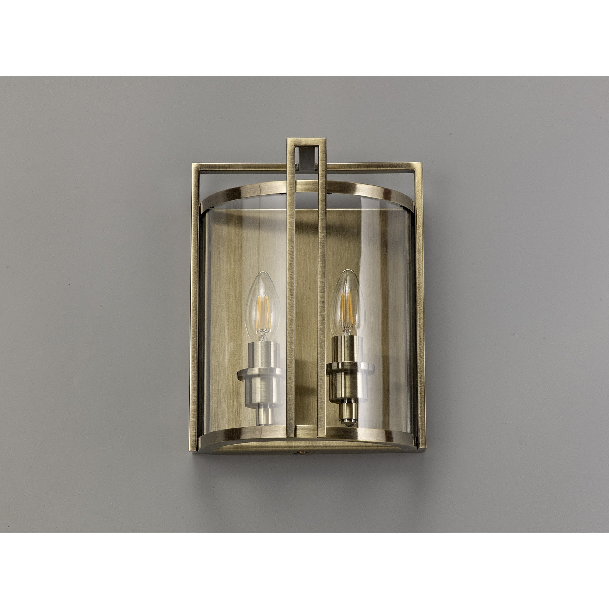 IL31096 Eaton Wall Lamp 2 Light E14 Antique Brass/Glass