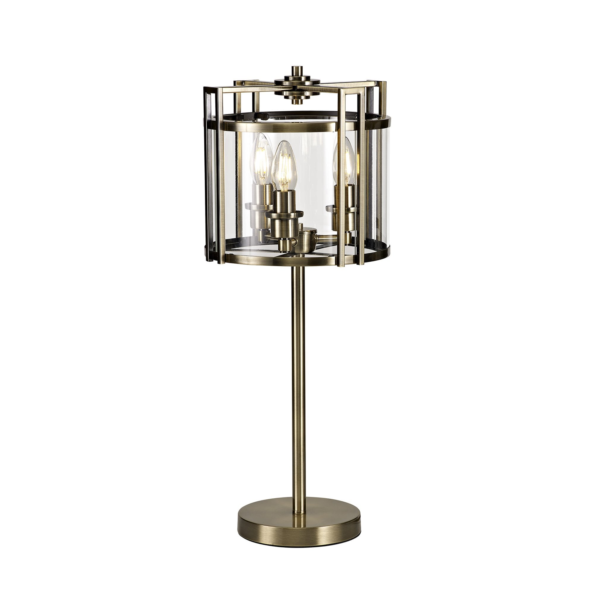 IL31097 Eaton Table Lamp 3 Light E14 Antique Brass/Glass