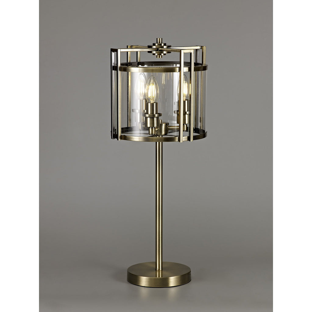 IL31097 Eaton Table Lamp 3 Light E14 Antique Brass/Glass