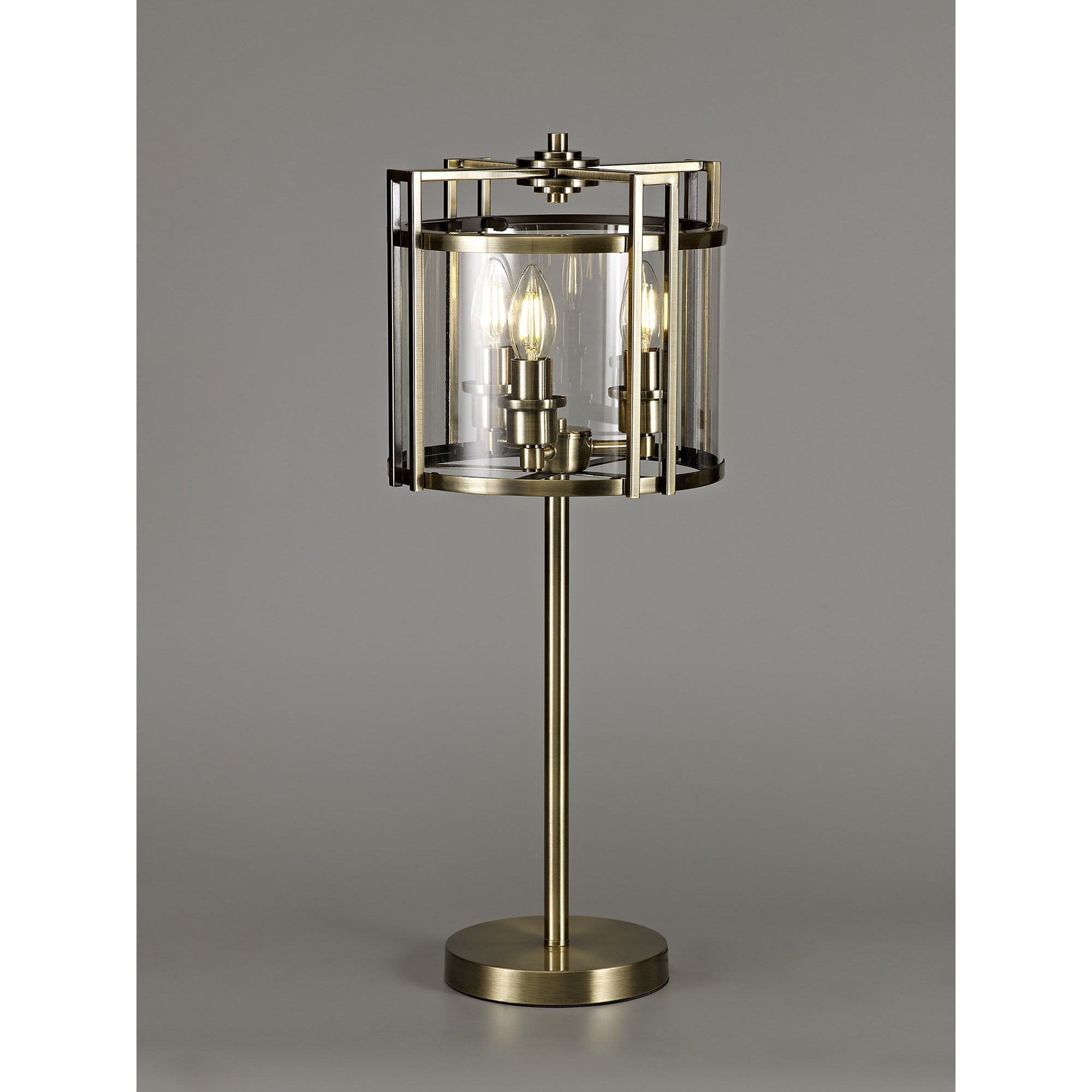 IL31097 Eaton Table Lamp 3 Light E14 Antique Brass/Glass