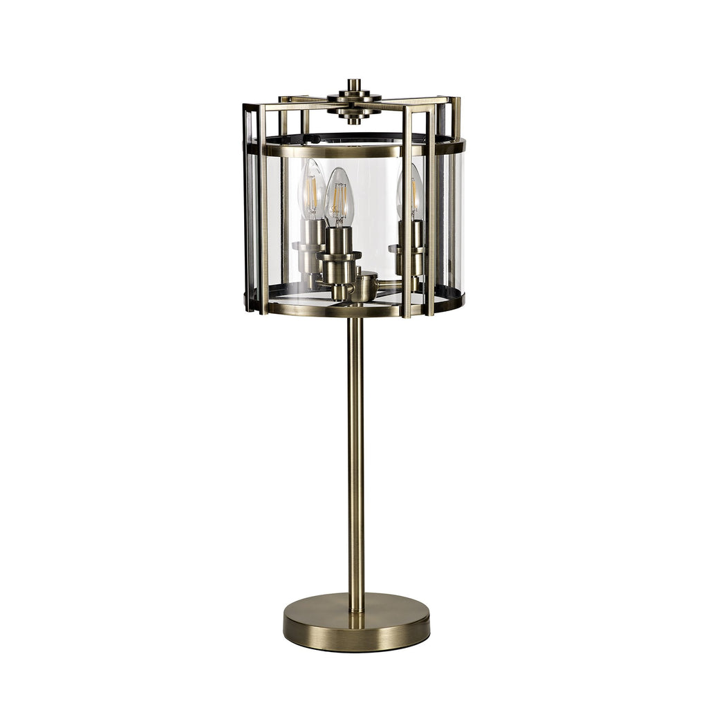 IL31097 Eaton Table Lamp 3 Light E14 Antique Brass/Glass
