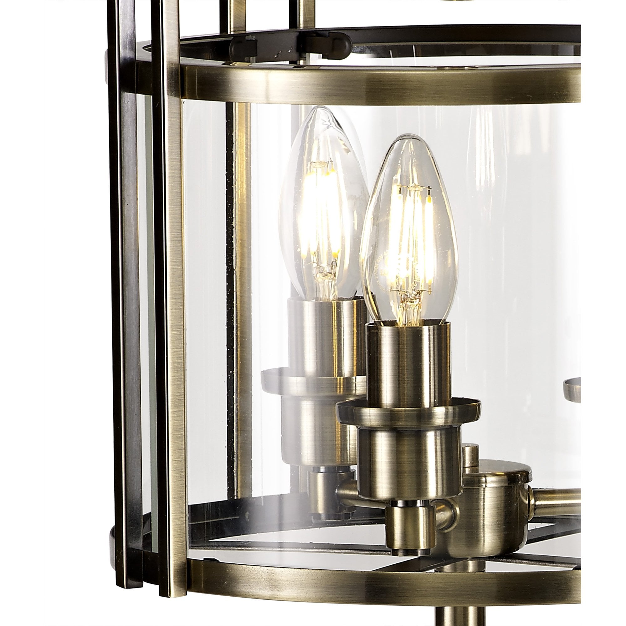 IL31097 Eaton Table Lamp 3 Light E14 Antique Brass/Glass