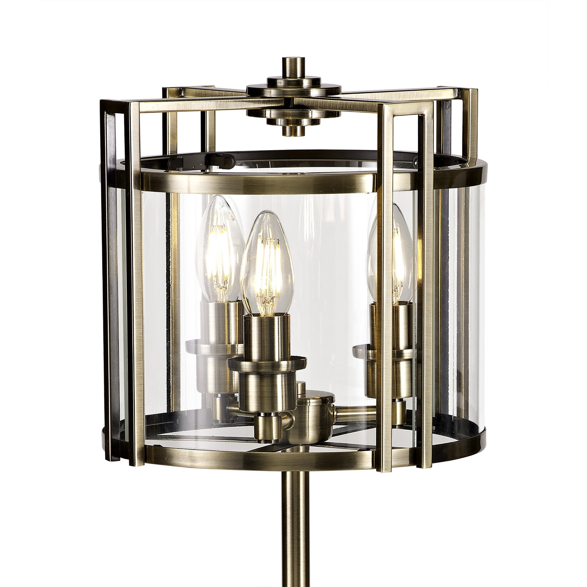 IL31097 Eaton Table Lamp 3 Light E14 Antique Brass/Glass