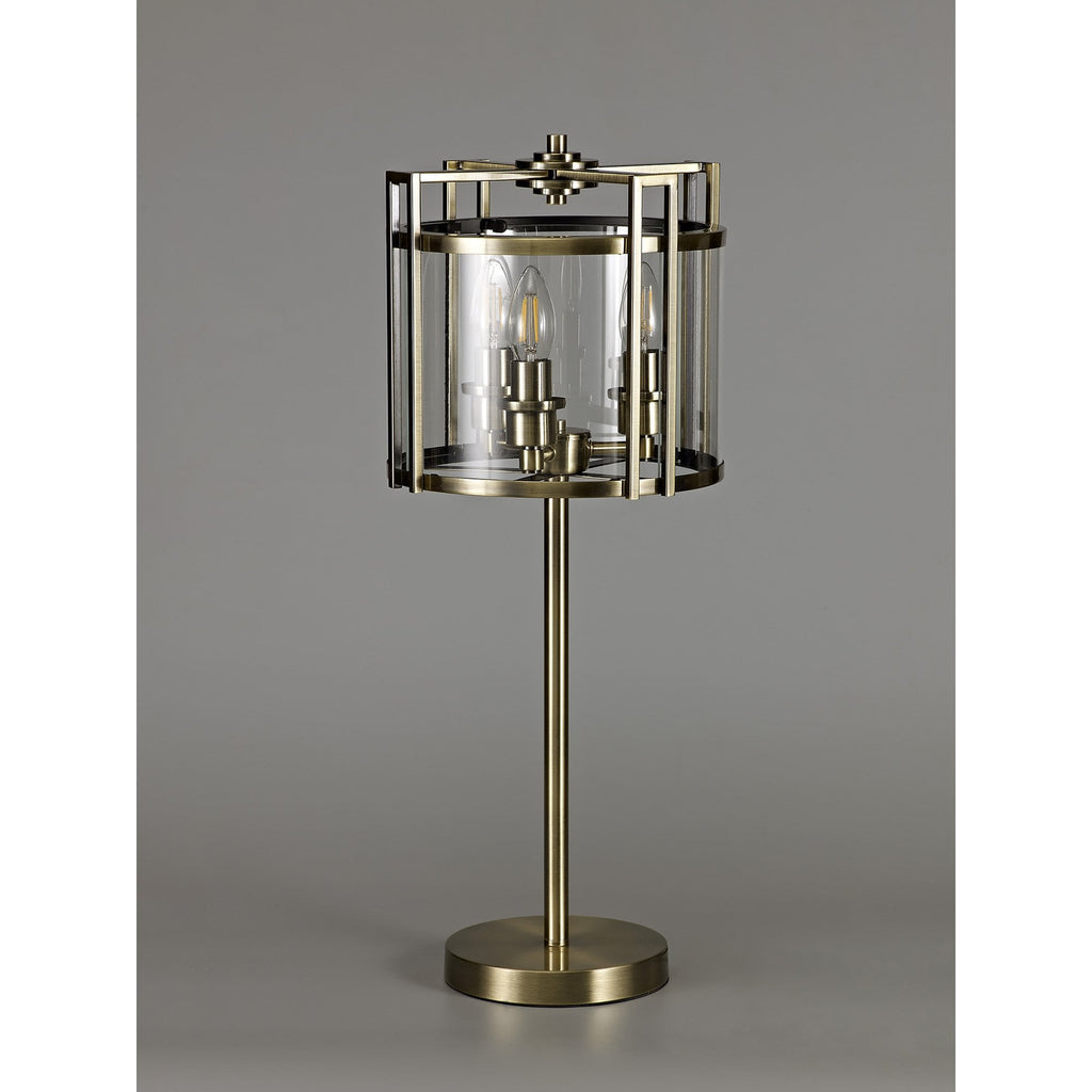 IL31097 Eaton Table Lamp 3 Light E14 Antique Brass/Glass