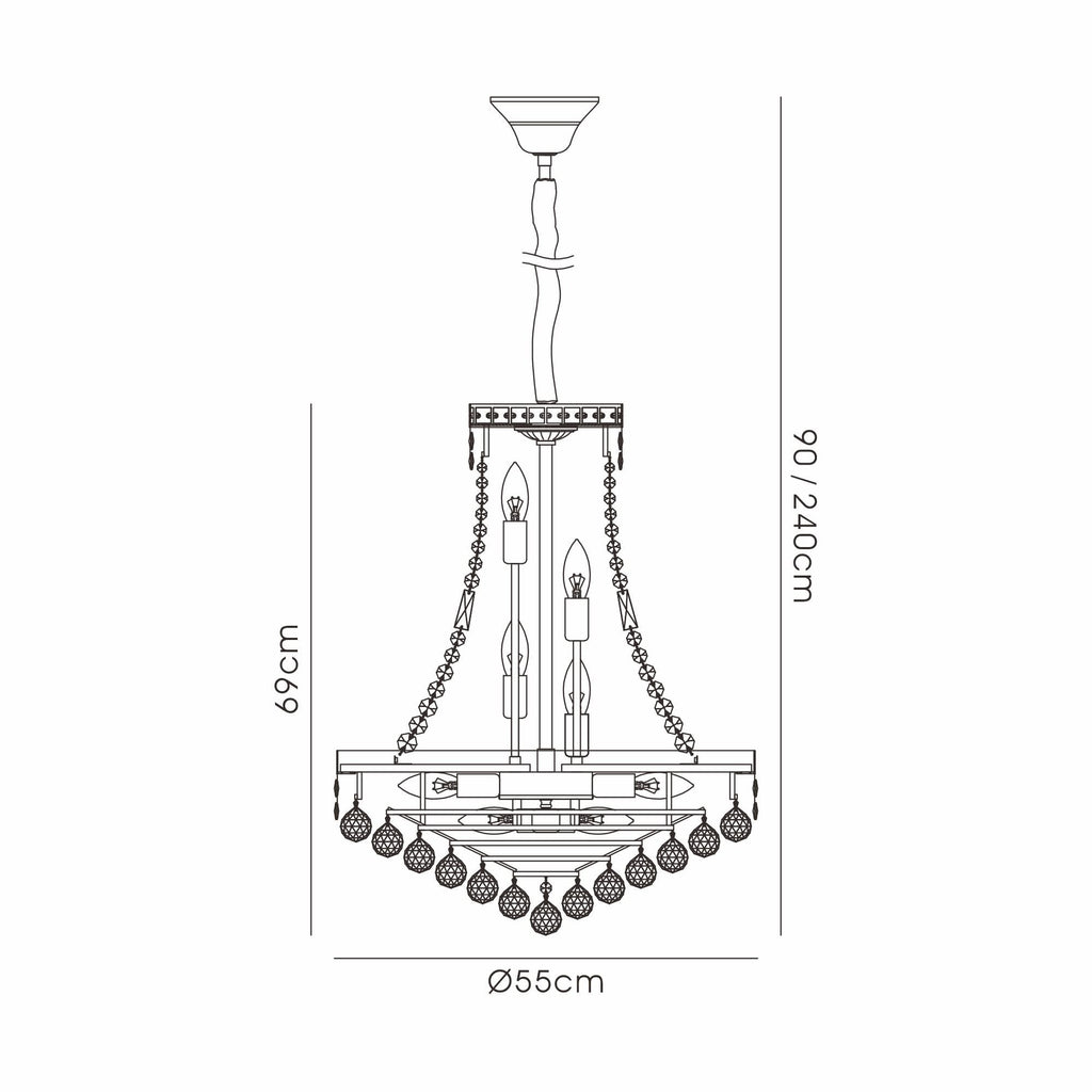 IL32091 Frances Pendant 14 Light E14 Antique Brass/Crystal